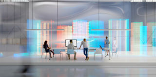 Engineers working in a temporary office with augmented reality software. All items in the scene are 3D START-UP : comment attirer (et fidéliser) les talents ?
