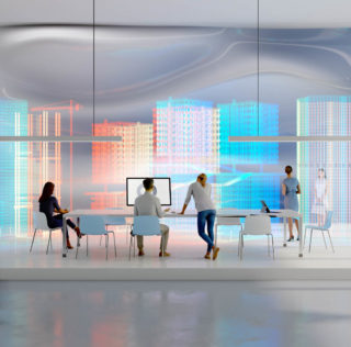 Engineers working in a temporary office with augmented reality software. All items in the scene are 3D START-UP : comment attirer (et fidéliser) les talents ?