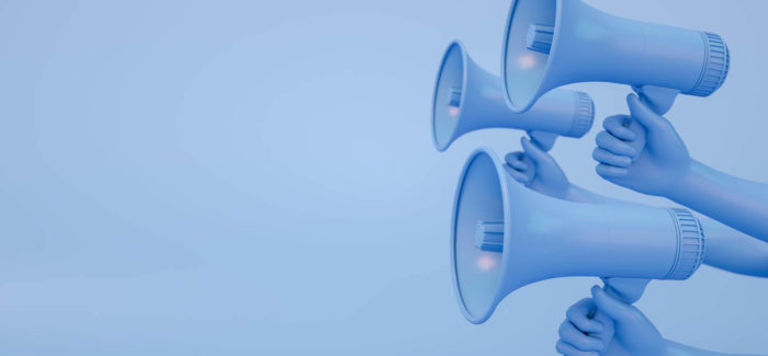 3d rendering of man is holding megaphone in his hand. Advertisement, announcement message. La cessation d’activité complète et définitive d’une entreprise constitue un motif économique de licenciement même si une autre société du groupe poursuit une activité de même nature